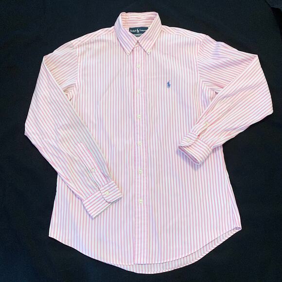 Ralph Lauren Mens Custom Fit Shirt Medium Pink White Striped Button Down Preppy - Picture 14 of 15